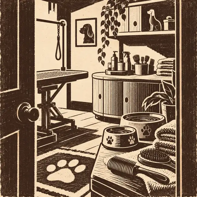 Illustration of pet care businesses equipment and workspace
